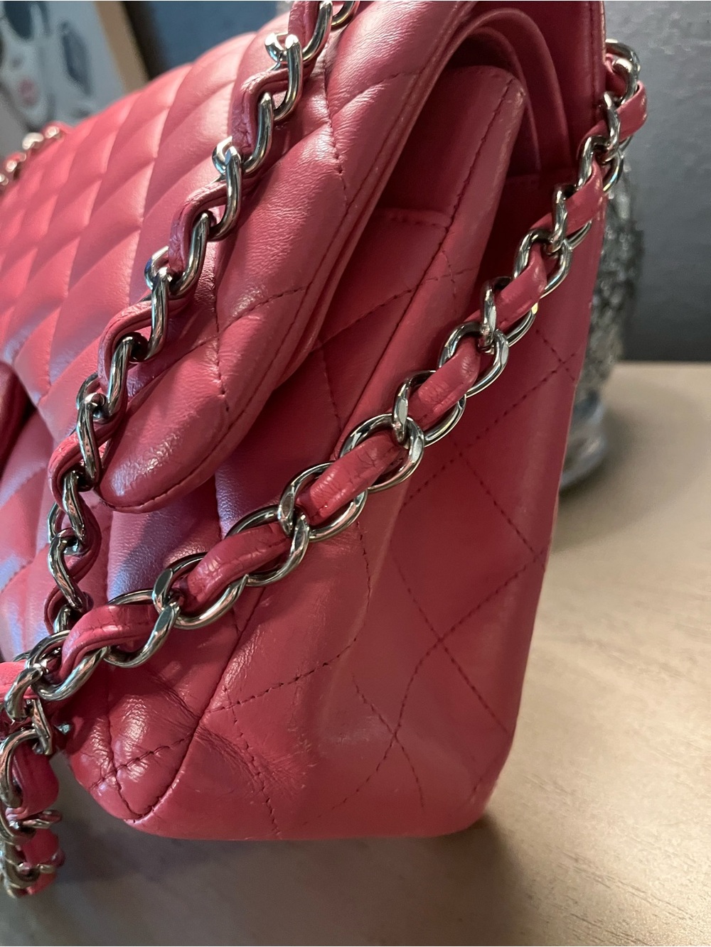CHANEL Jumbo Quilted Double Flap Shoulder Bag in Hot Pink with Silver Hardware - Picture 5 of 13